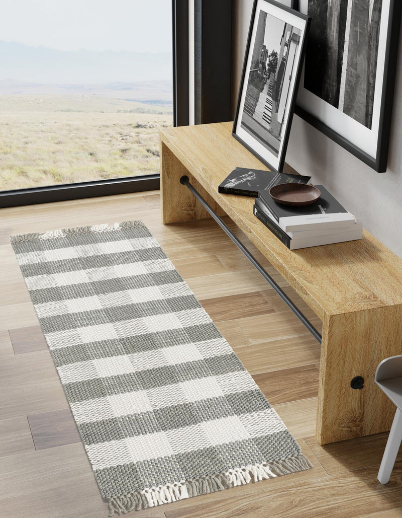Sustainable Grid Indoor-Outdoor Oasis Collection Area Rug - Savannah Runner Gray lifestyle 107