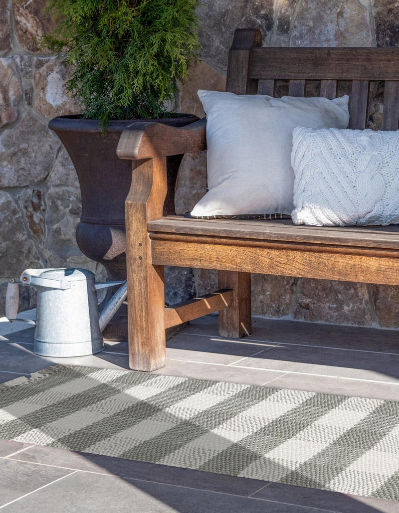 Sustainable Grid Indoor-Outdoor Oasis Collection Area Rug - Savannah Runner Gray lifestyle 122