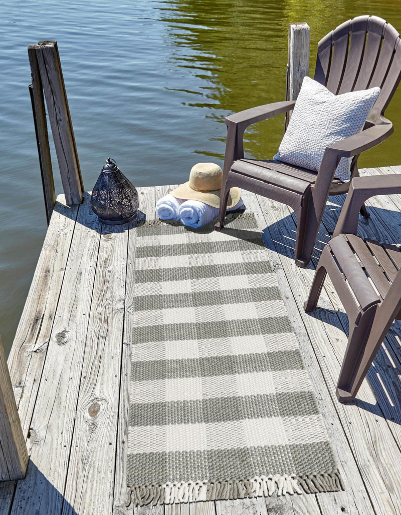 Sustainable Grid Indoor-Outdoor Oasis Collection Area Rug - Savannah Runner Gray lifestyle 132