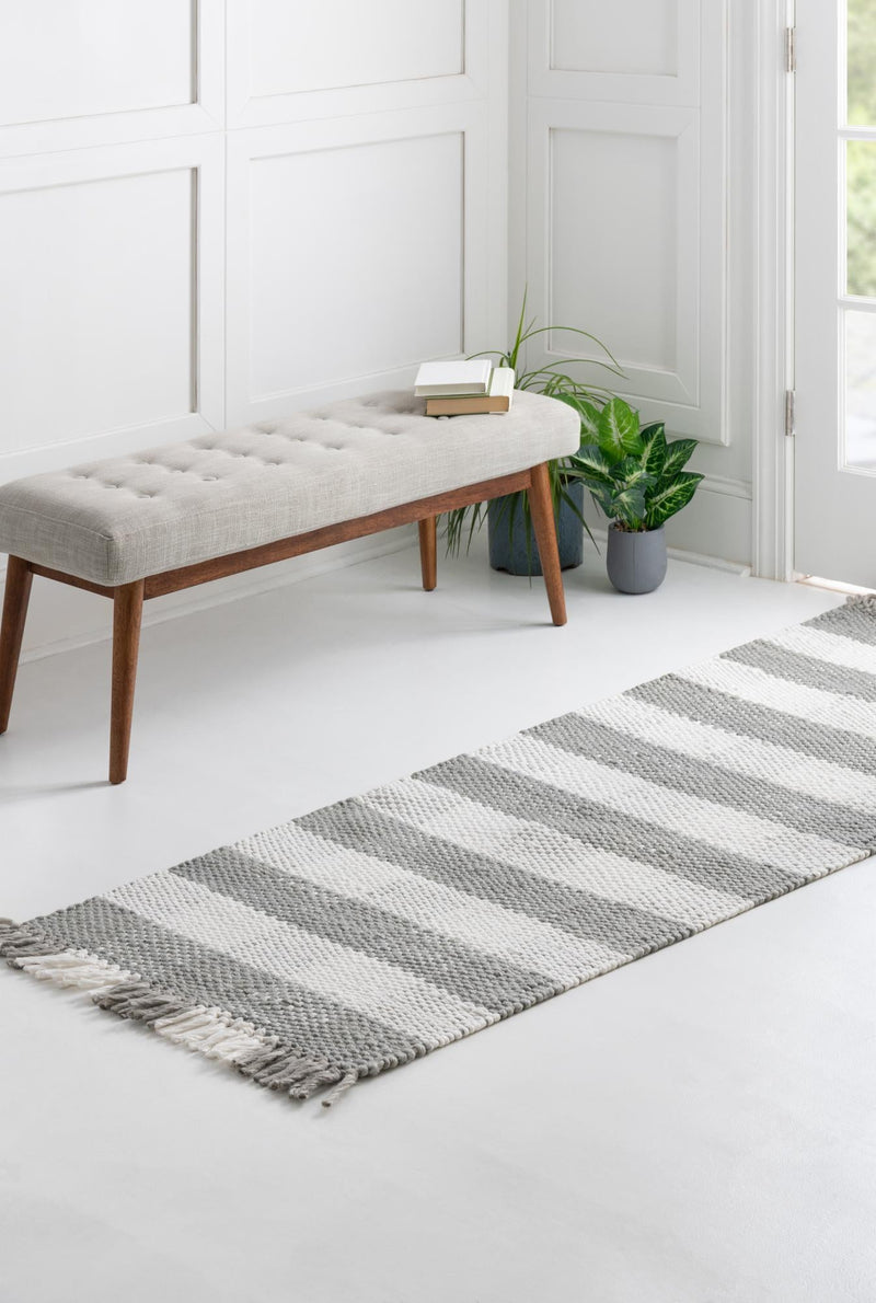 Sustainable Grid Indoor-Outdoor Oasis Collection Area Rug - Savannah Runner Gray lifestyle 136
