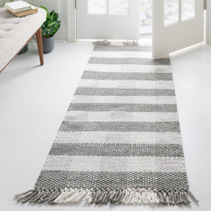 Sustainable Grid Indoor-Outdoor Oasis Collection Area Rug - Savannah Runner Gray lifestyle 153