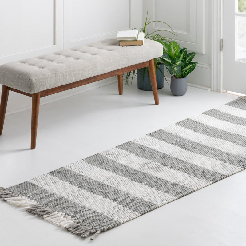 Sustainable Grid Indoor-Outdoor Oasis Collection Area Rug - Savannah Runner Gray lifestyle 159
