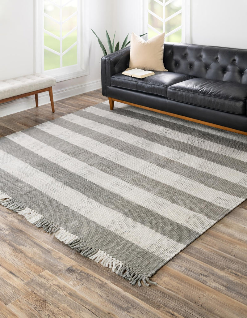 Sustainable Grid Indoor-Outdoor Oasis Collection Area Rug - Savannah Square Gray lifestyle 96
