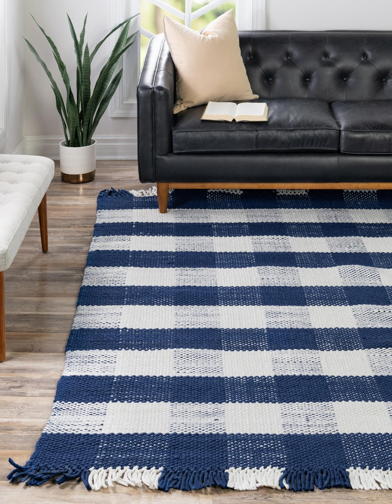 Sustainable Grid Indoor-Outdoor Oasis Collection Area Rug - Savannah Square Navy Blue lifestyle 74