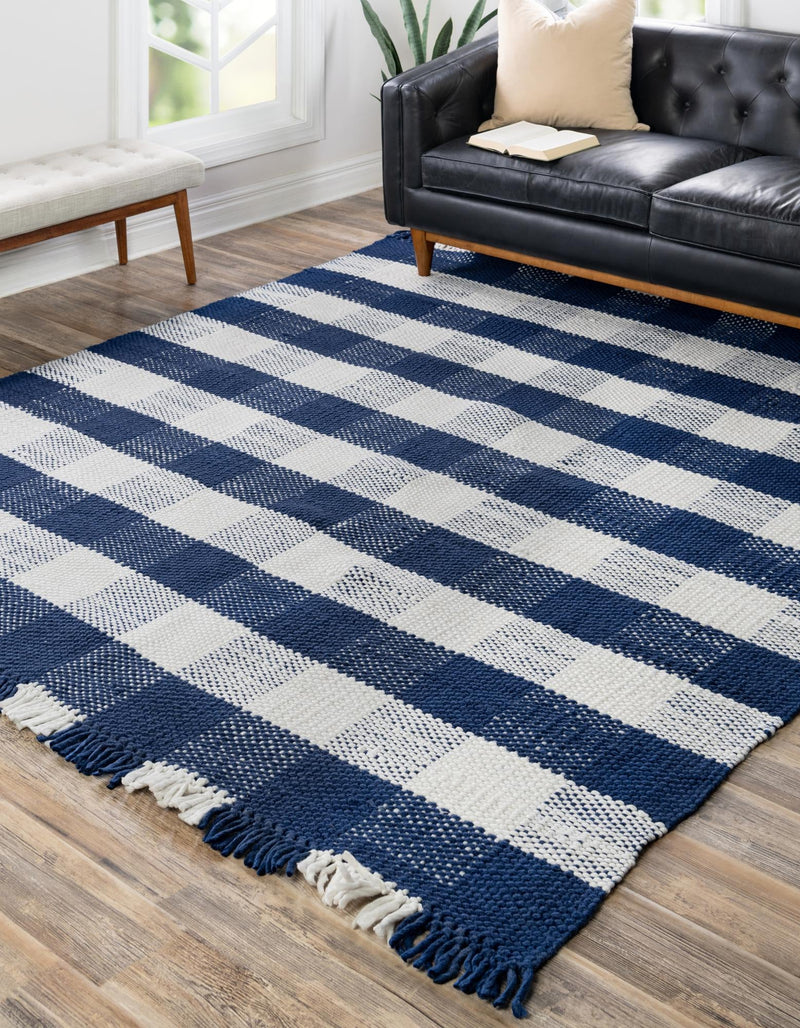Sustainable Grid Indoor-Outdoor Oasis Collection Area Rug - Savannah Square Navy Blue lifestyle 77