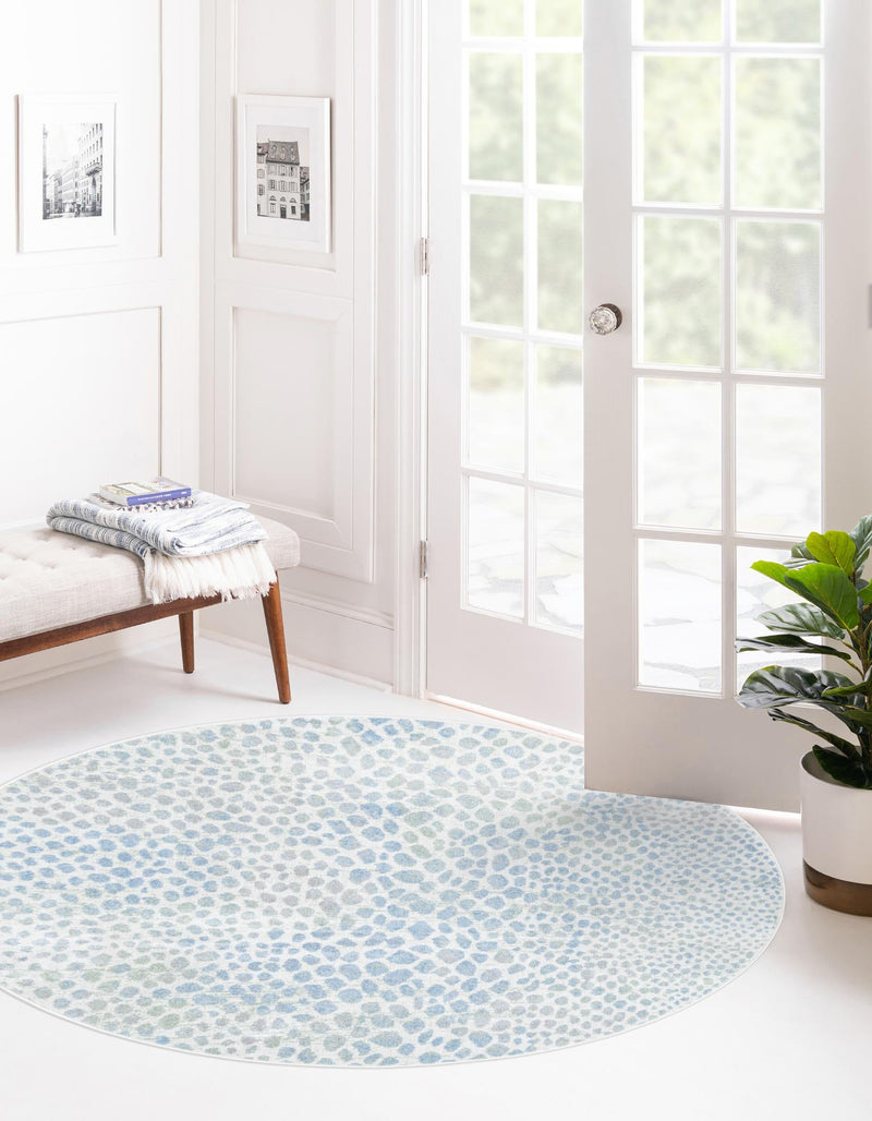 Aegean Elegance Washables Collection Area Rug - Mykonos Round Ivory Blue lifestyle 66
