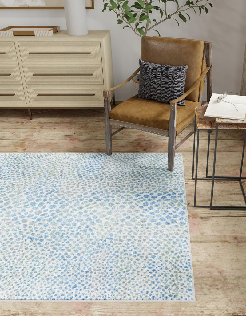 Aegean Elegance Washables Collection Area Rug - Mykonos Square Ivory Blue lifestyle 63