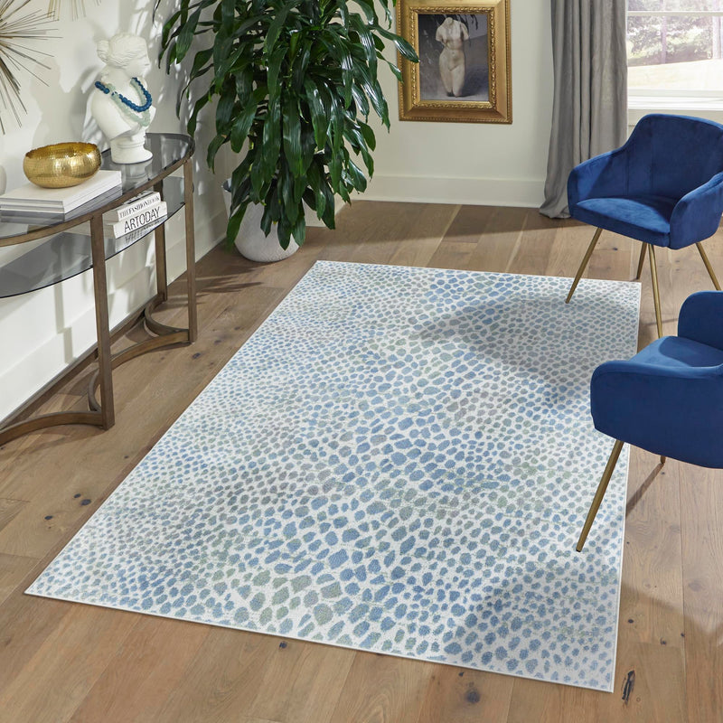 Aegean Elegance Washables Collection Area Rug - Mykonos Rectangle Ivory Blue lifestyle 40