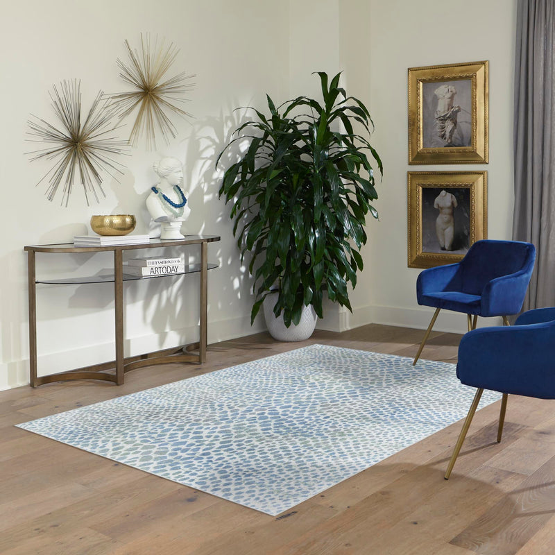 Aegean Elegance Washables Collection Area Rug - Mykonos Rectangle Ivory Blue lifestyle 43