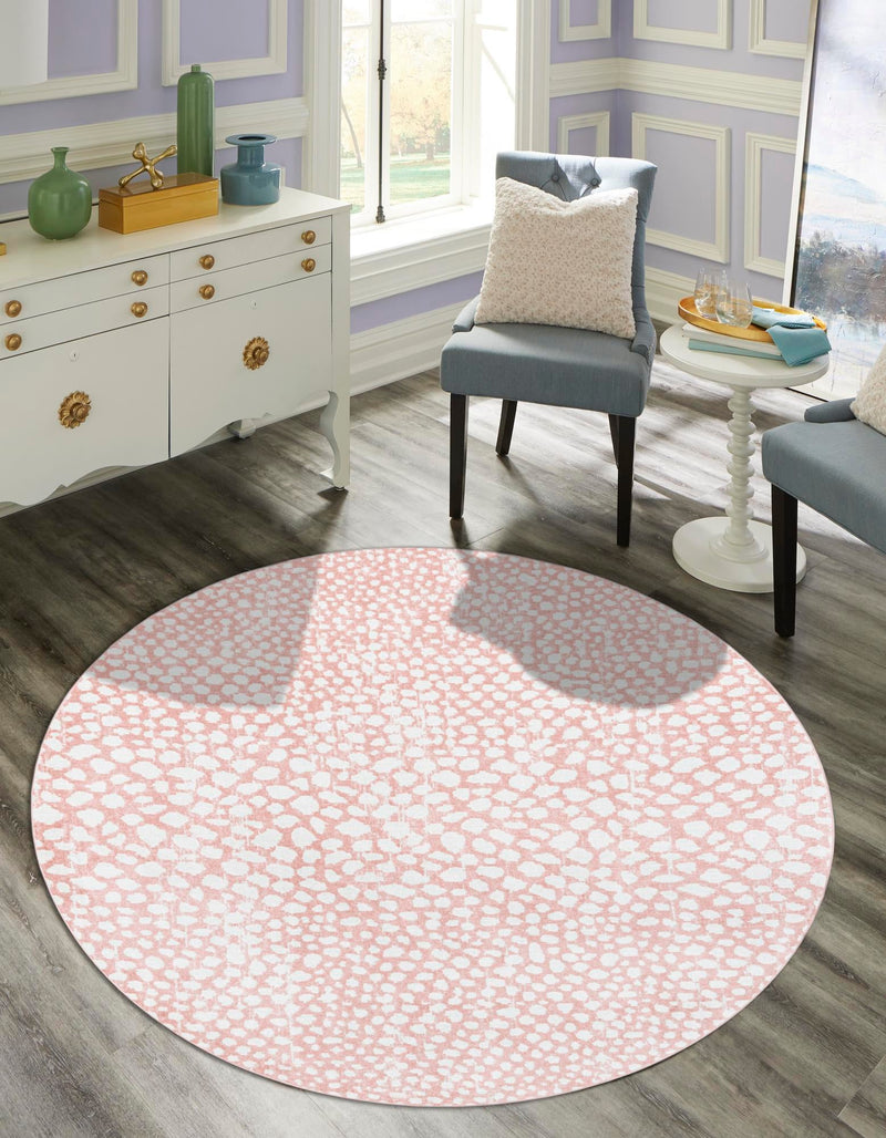 Aegean Elegance Washables Collection Area Rug - Mykonos Round Rose Pink lifestyle 55