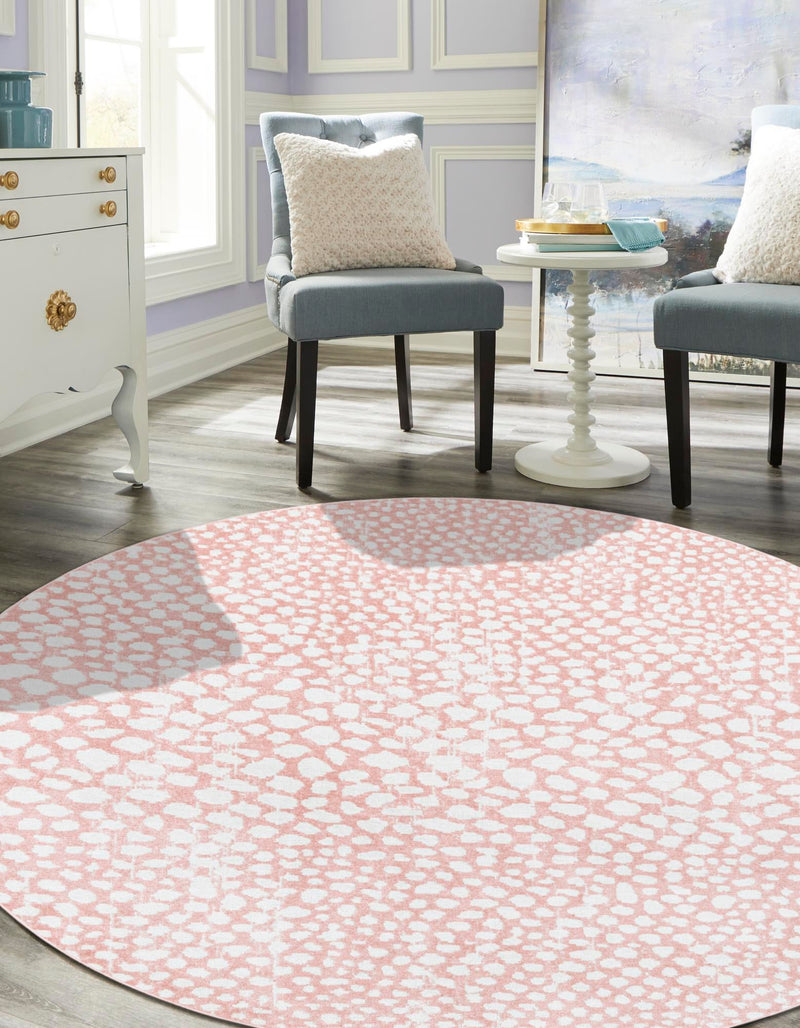 Aegean Elegance Washables Collection Area Rug - Mykonos Round Rose Pink lifestyle 60