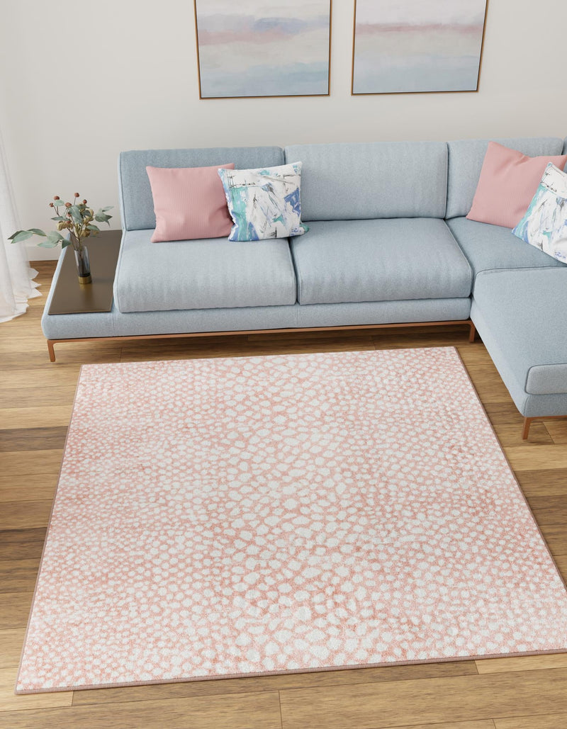 Aegean Elegance Washables Collection Area Rug - Mykonos Square Rose Pink lifestyle 60