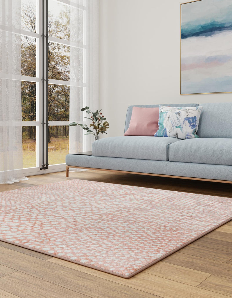Aegean Elegance Washables Collection Area Rug - Mykonos Square Rose Pink lifestyle 68