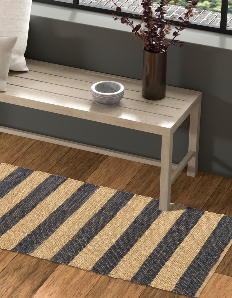 Woven Seaside Jute Collection Area Rug - Nantucket Runner Navy Ivory lifestyle 61