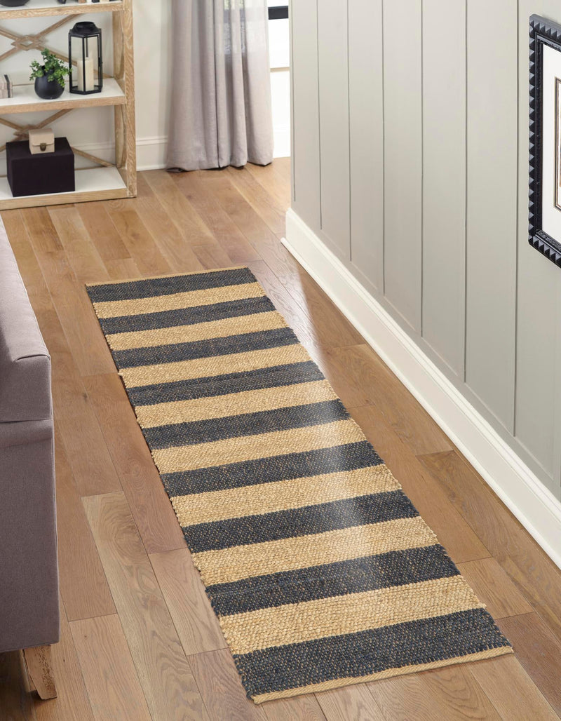Woven Seaside Jute Collection Area Rug - Nantucket Runner Navy Ivory lifestyle 64
