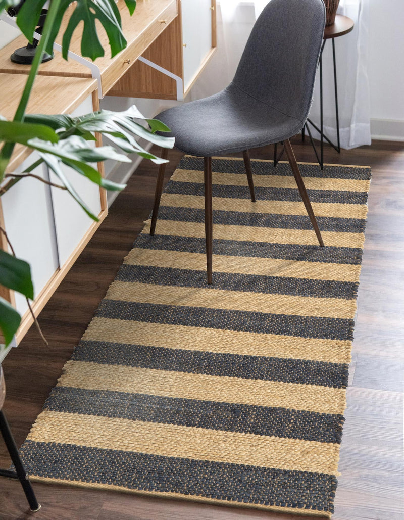 Woven Seaside Jute Collection Area Rug - Nantucket Runner Navy Ivory lifestyle 70
