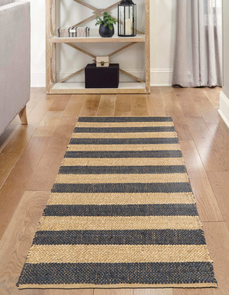 Woven Seaside Jute Collection Area Rug - Nantucket Runner Navy Ivory lifestyle 76