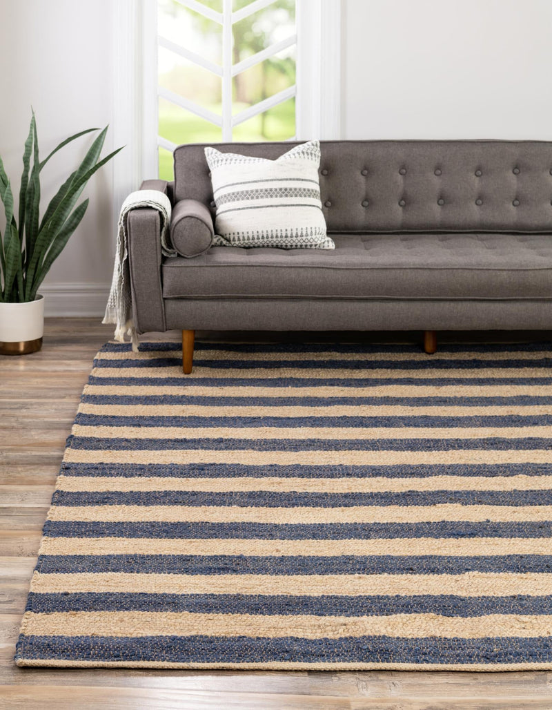 Woven Seaside Jute Collection Area Rug - Nantucket Square Navy Ivory lifestyle 54