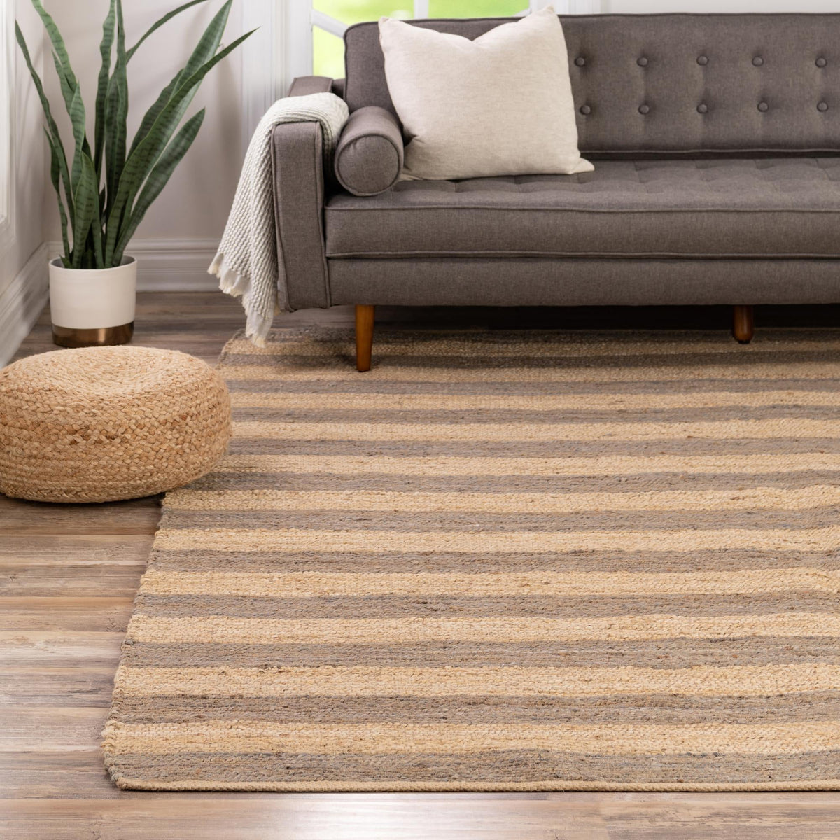 Woven Seaside Jute Collection Area Rug - Nantucket Square Gray Ivory lifestyle 124