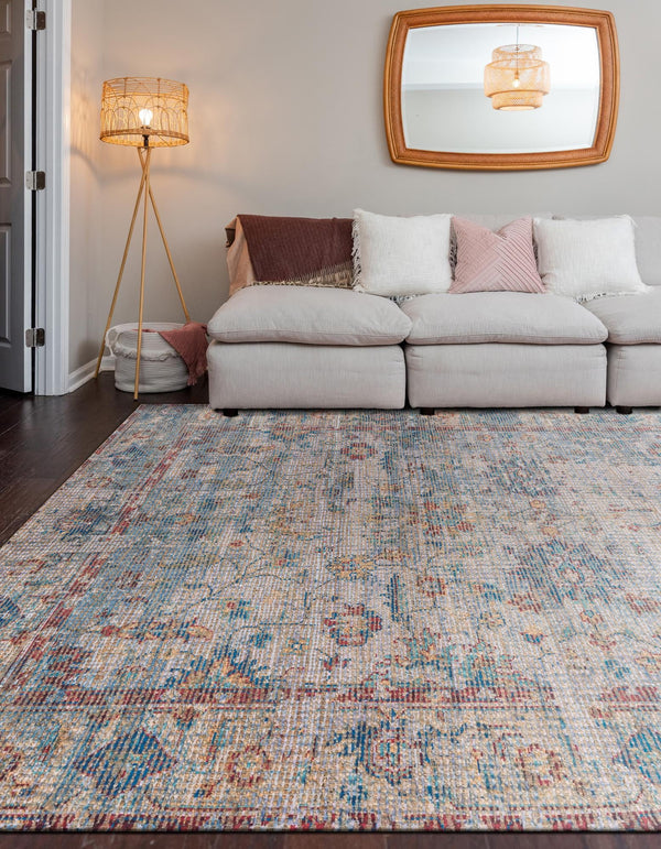 Savannah Threads Collection Area Rug - Tybee Rectangle Teal blue lifestyle 8