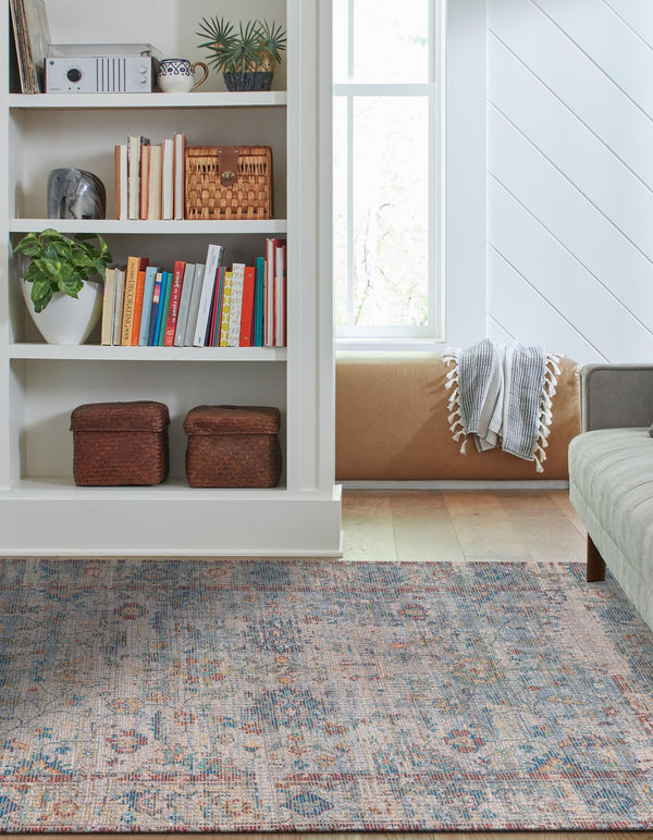 Savannah Threads Collection Area Rug - Tybee Rectangle Teal blue lifestyle 20
