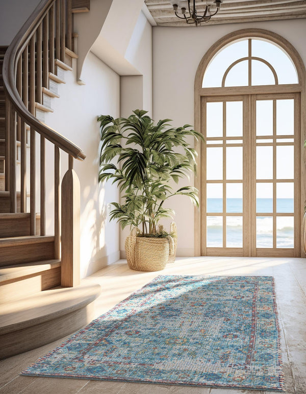 Savannah Threads Collection Area Rug - Tybee Runner Teal blue lifestyle 53