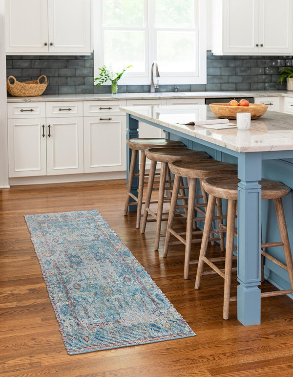 Savannah Threads Collection Area Rug - Tybee Runner Teal blue lifestyle 55