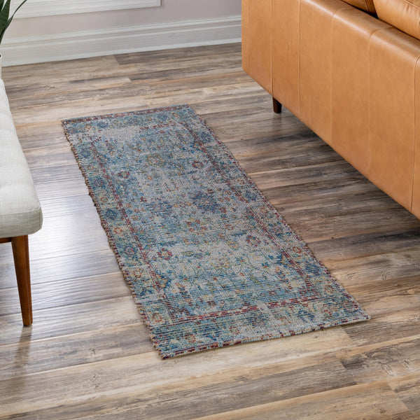 Savannah Threads Collection Area Rug - Tybee Runner Teal blue lifestyle 73
