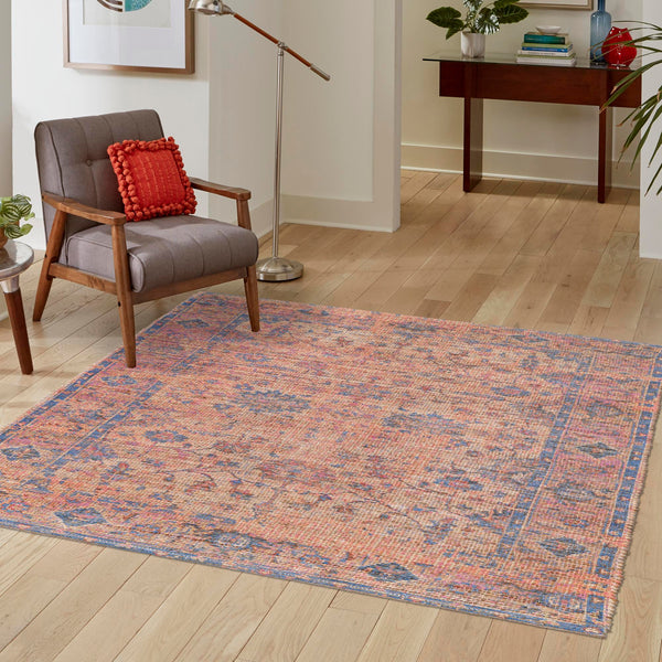 Savannah Threads Collection Area Rug - Tybee Square Peach pink lifestyle 72