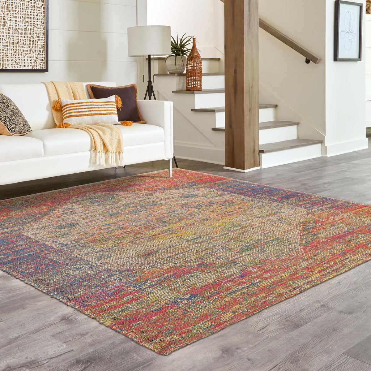 Desert Weave Jute Collection Area Rug - Sahara Square Multi lifestyle 119