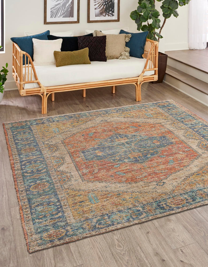 Savannah Threads Collection Area Rug - Charleston Square Orange Yellow lifestyle 26