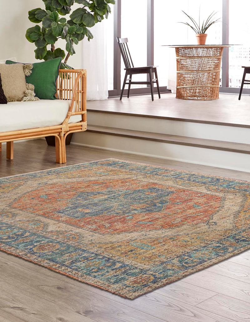 Savannah Threads Collection Area Rug - Charleston Square Orange Yellow lifestyle 29