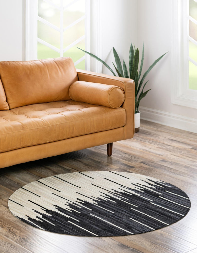Savannah Hideaway Collection Area Rug - Savannah Round Black White lifestyle 28