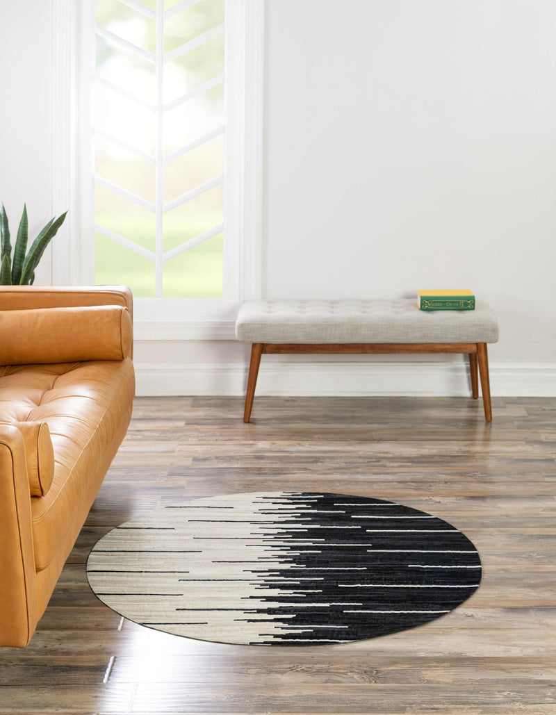 Savannah Hideaway Collection Area Rug - Savannah Round Black White lifestyle 31