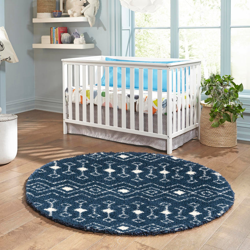 Berber Lattice Shag Collection Area Rug - Atlas (Navy Blue) Round Navy Blue lifestyle 18