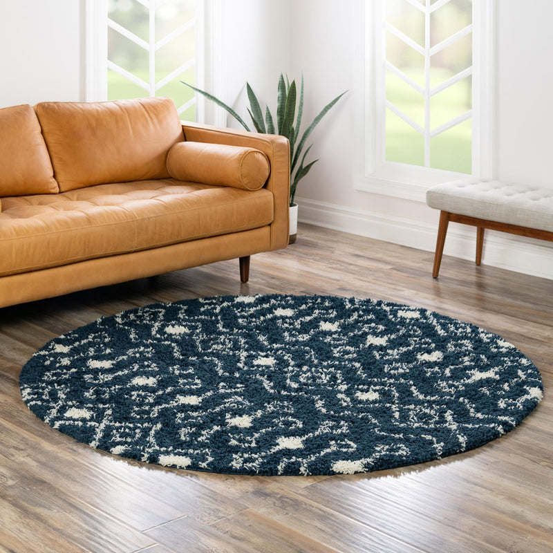 Berber Lattice Shag Collection Area Rug - Atlas (Navy Blue) Round Navy Blue lifestyle 19