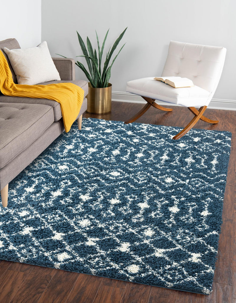 Berber Lattice Shag Collection Area Rug - Atlas (Navy Blue) Rectangle Navy Blue lifestyle 0