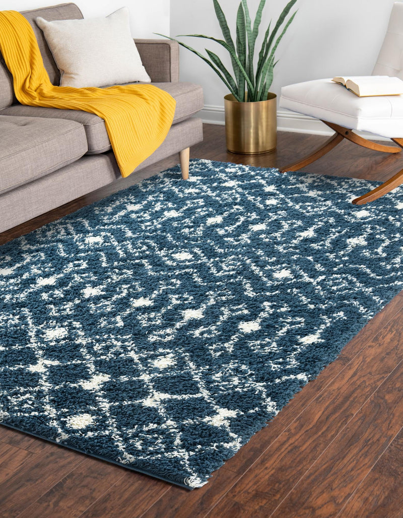 Berber Lattice Shag Collection Area Rug - Atlas (Navy Blue) Rectangle Navy Blue lifestyle 2