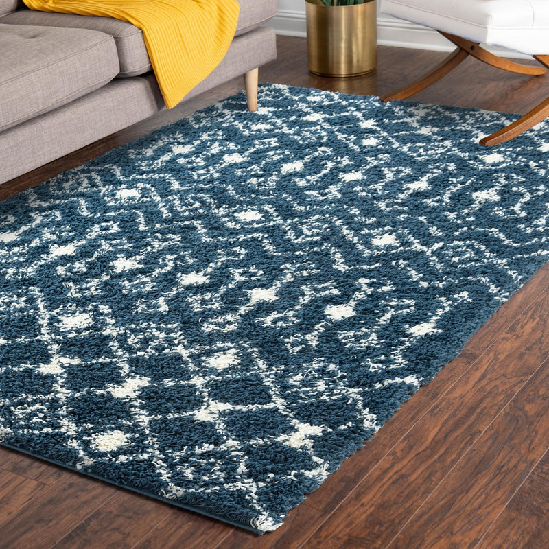 Berber Lattice Shag Collection Area Rug - Atlas (Navy Blue) Rectangle Navy Blue lifestyle 24