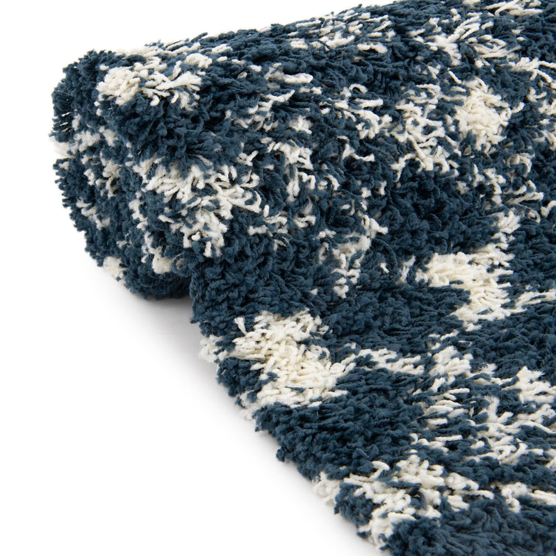 Berber Lattice Shag Collection Area Rug - Atlas (Navy Blue) Oval Navy Blue lifestyle 10