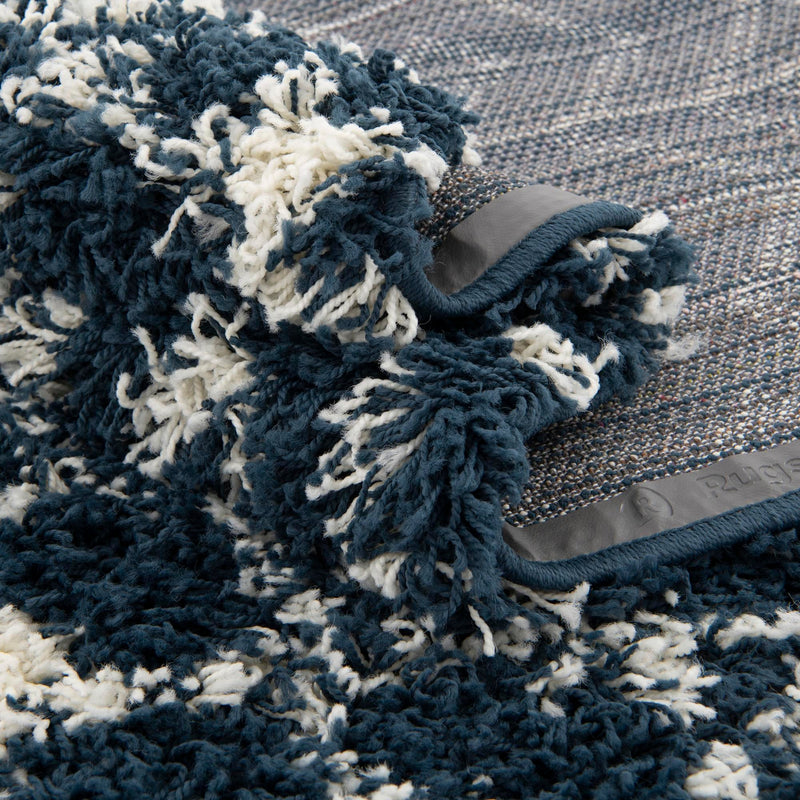 Berber Lattice Shag Collection Area Rug - Atlas (Navy Blue) Oval Navy Blue lifestyle 11
