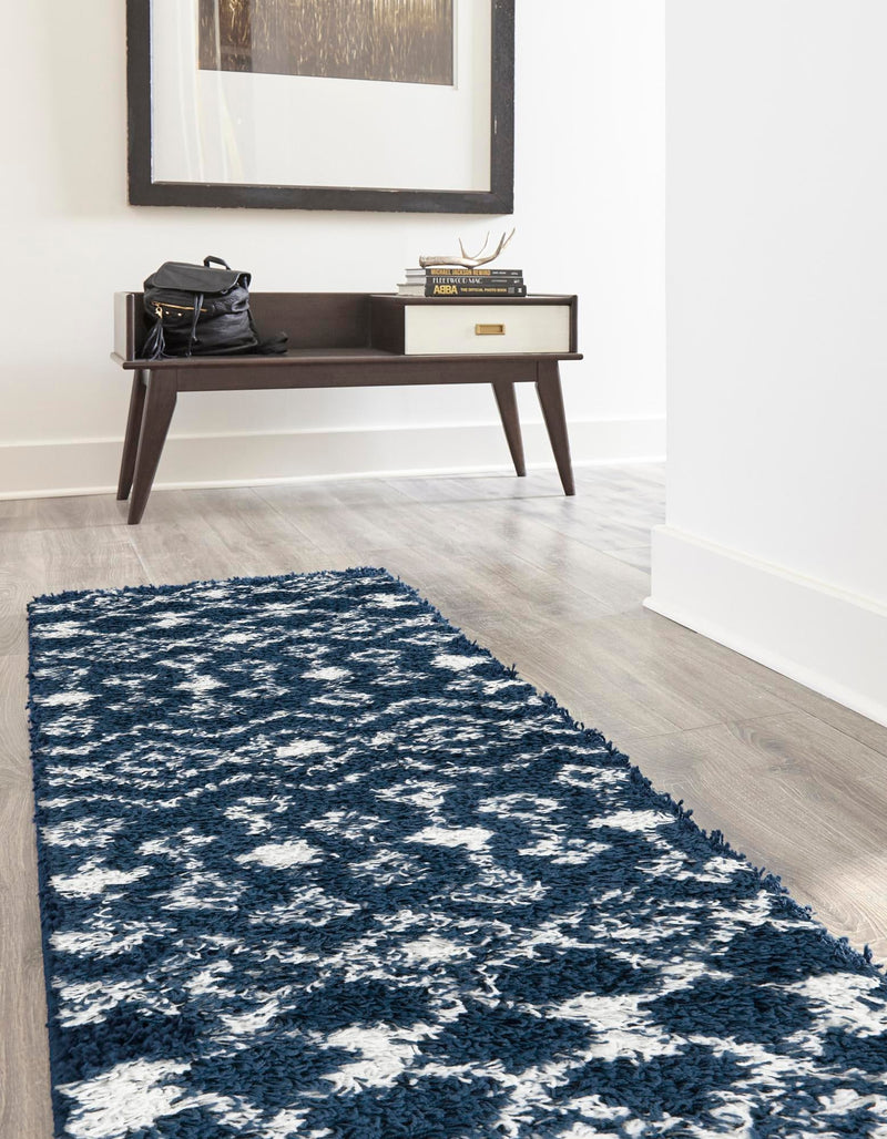 Berber Lattice Shag Collection Area Rug - Atlas (Navy Blue) Runner Navy Blue lifestyle 2
