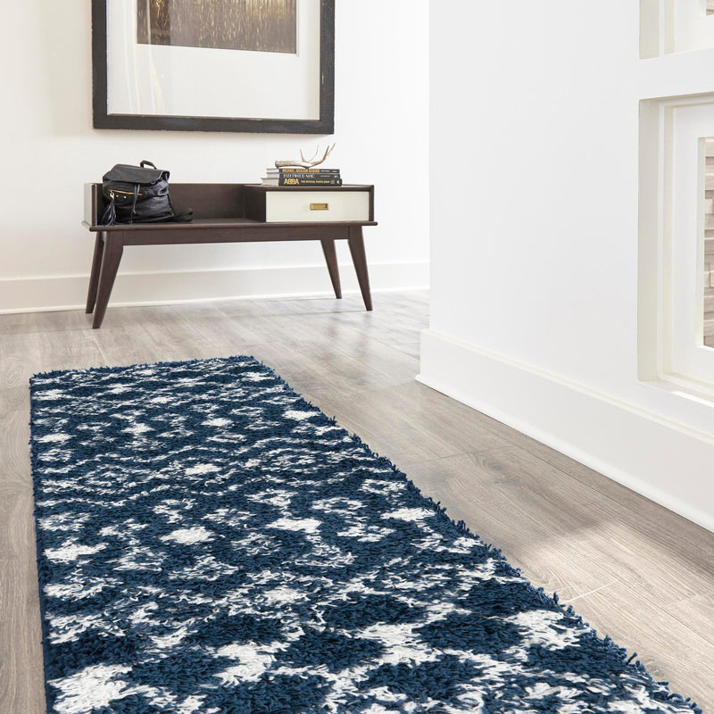 Berber Lattice Shag Collection Area Rug - Atlas (Navy Blue) Runner Navy Blue lifestyle 14