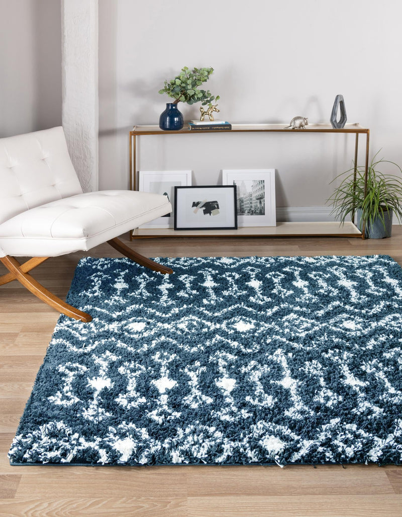 Berber Lattice Shag Collection Area Rug - Atlas (Navy Blue) Square Navy Blue lifestyle 0