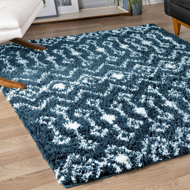 Berber Lattice Shag Collection Area Rug - Atlas (Navy Blue) Square Navy Blue lifestyle 17