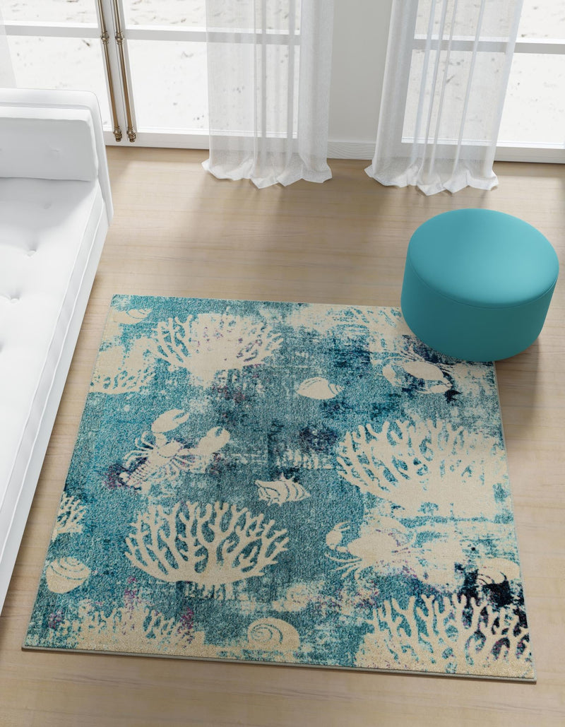 Sorrento Shores Collection Area Rug - Vico Square Light Blue lifestyle 32