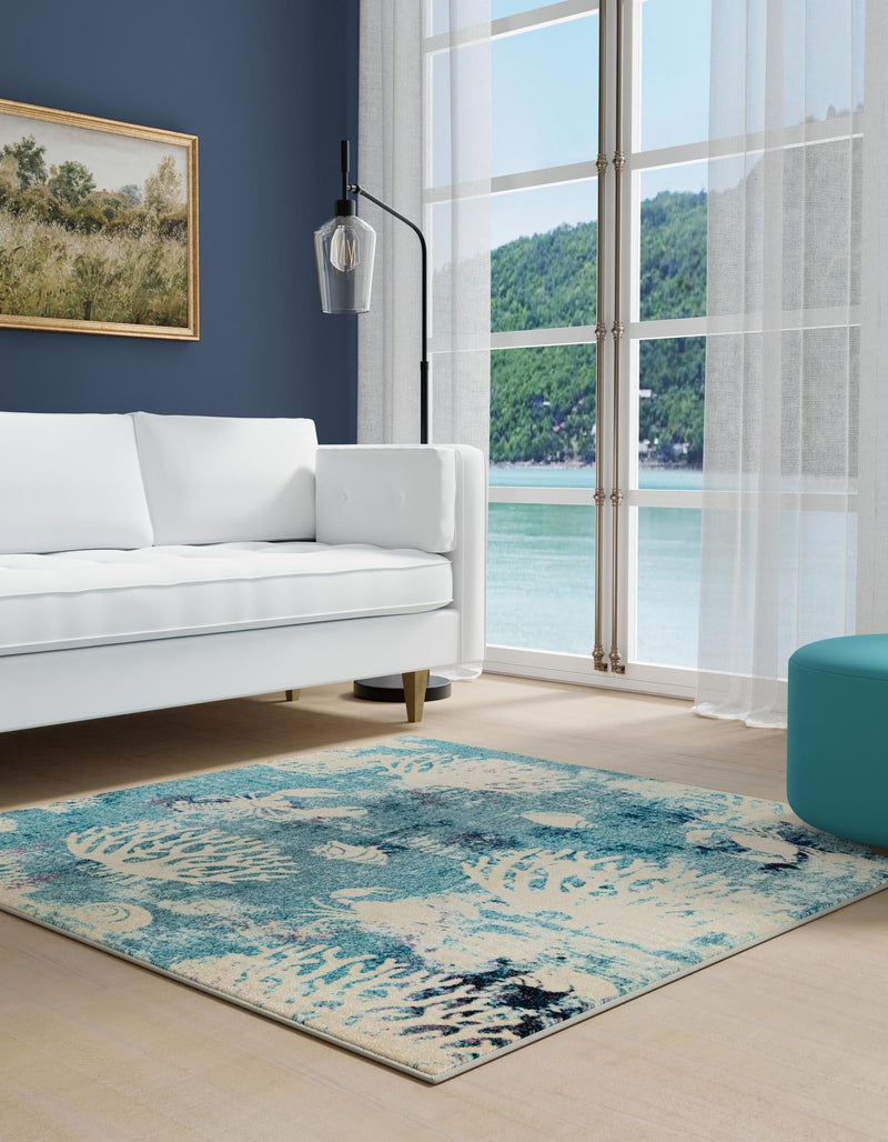 Sorrento Shores Collection Area Rug - Vico Square Light Blue lifestyle 36