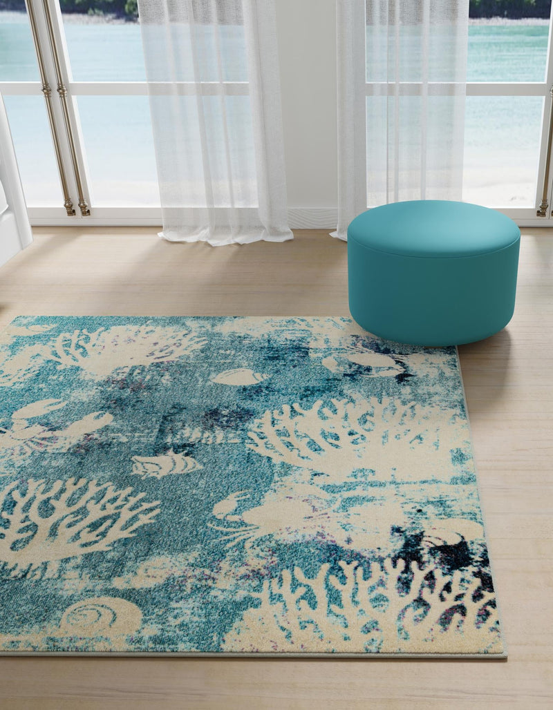 Sorrento Shores Collection Area Rug - Vico Square Light Blue lifestyle 39