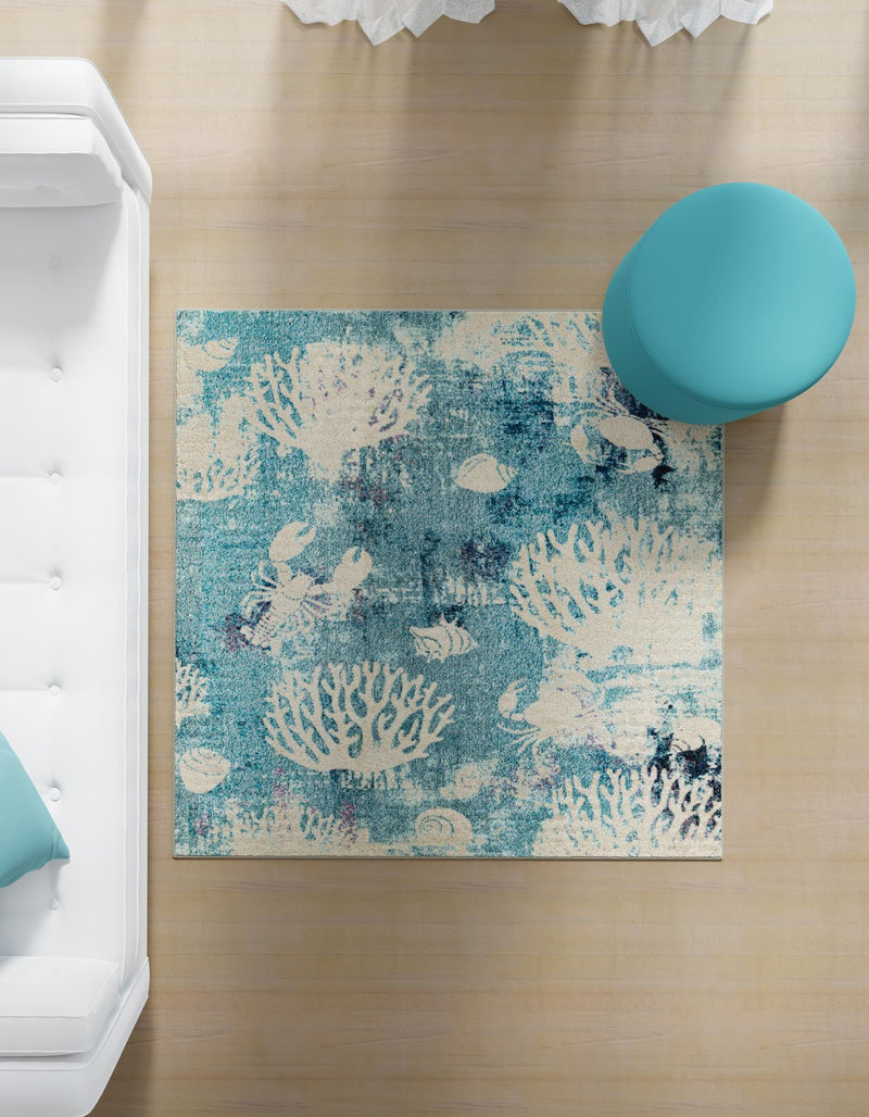 Sorrento Shores Collection Area Rug - Vico Square Light Blue lifestyle 89