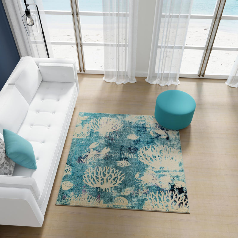 Sorrento Shores Collection Area Rug - Vico Square Light Blue lifestyle 92